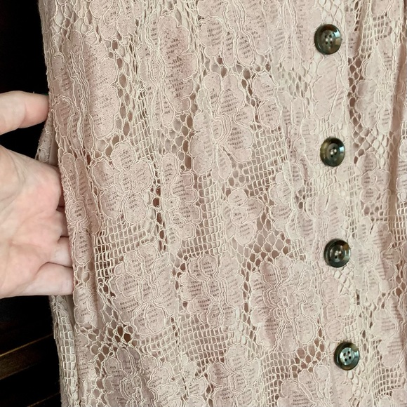 Lace Button-Front Midi Dress, Light Pink, Size Small - Picture 8 of 12